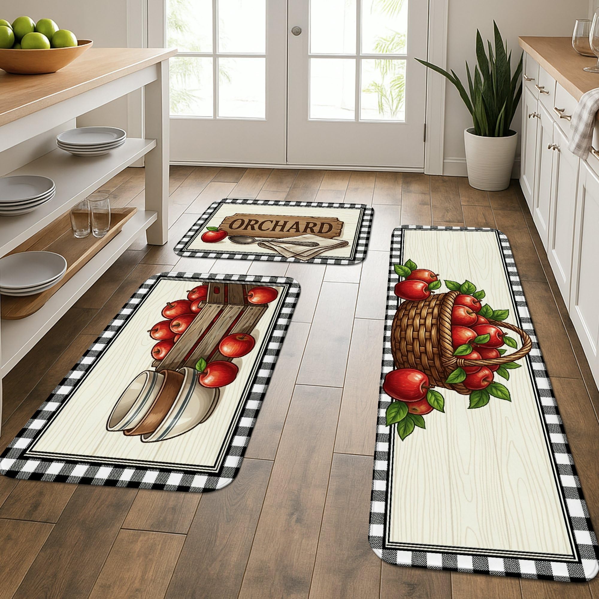 Tapis de cuisine lavable et rembourré lot de 3 vintage rouge automne