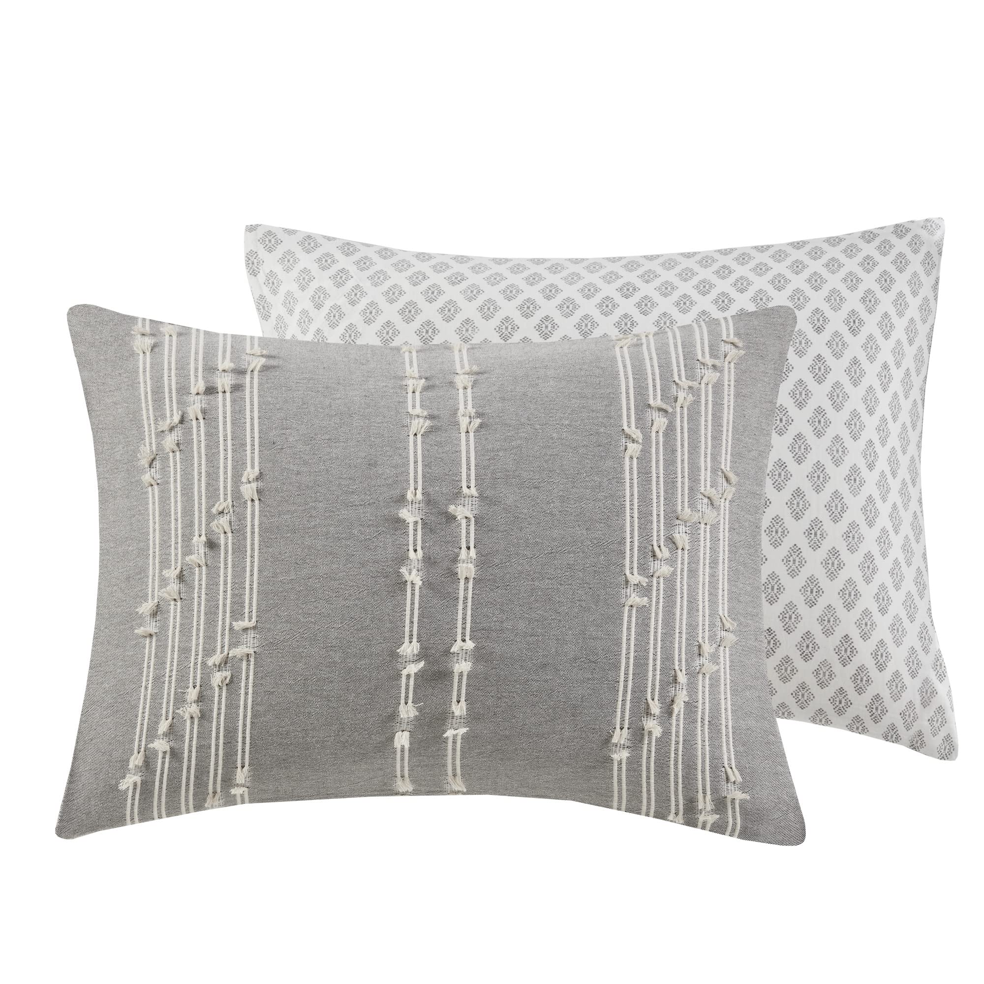 INK+IVY Kara Cotton Comforter Set, Clipped Jacquard Stripes and Diamond Printed Reverse, Modern