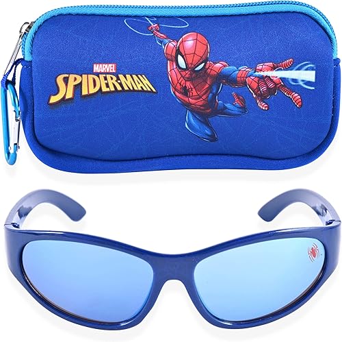 Marvel Spiderman - Gafas de sol para niños con funda para gafas para niños, gafas de sol protectoras para niños