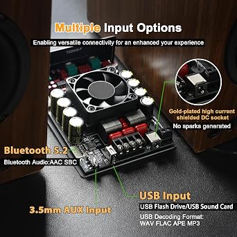 T220HS 220W+220W Power Amplifier Board with Subwoofer 2.0 Channel, 12V-36V Audio Power Amplifier Module with Treble and Bass Control