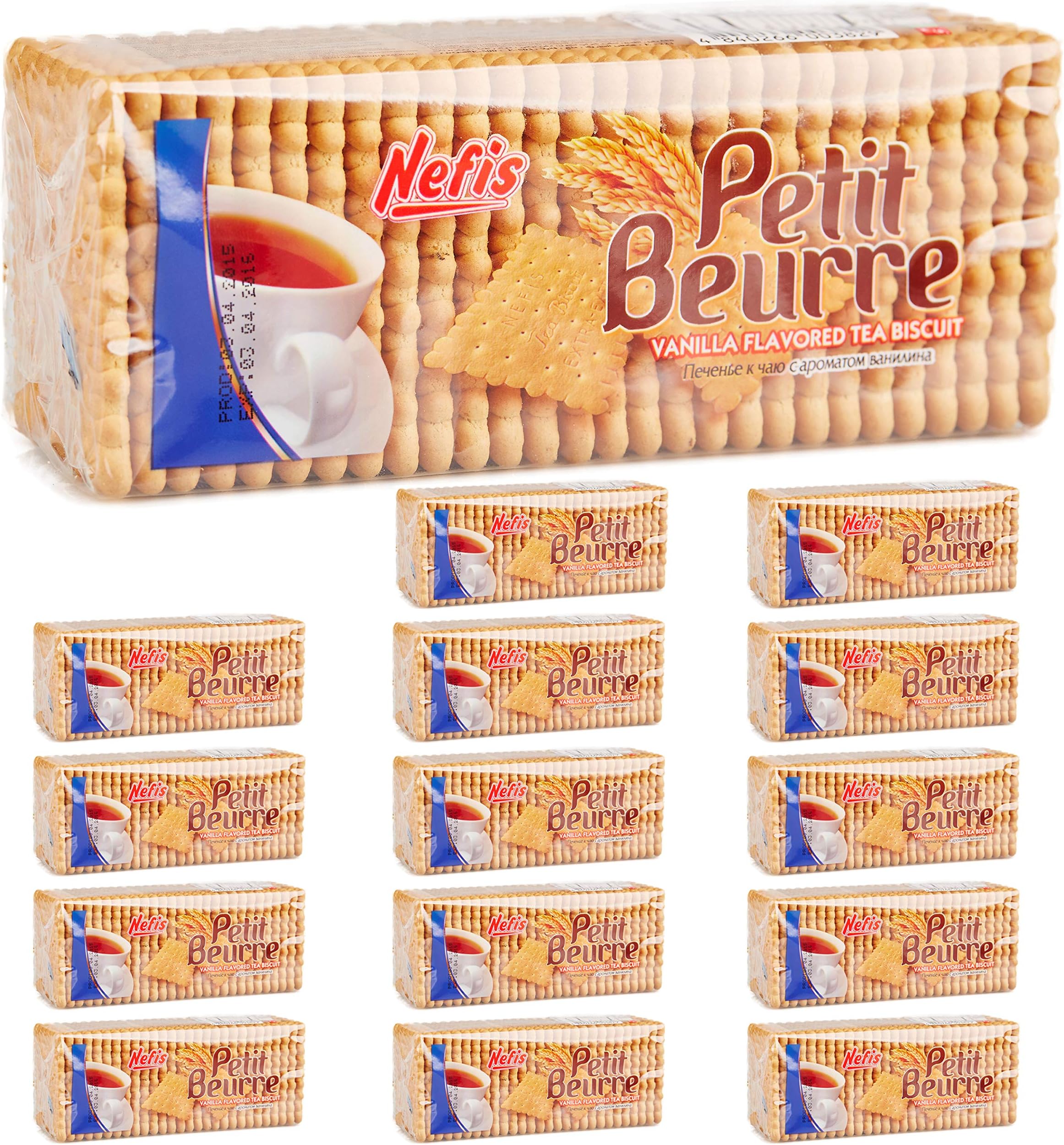 Nefis Petit Beurre Tea Biscuit 185g / 6.52oz Bulk PACK OF 15 (Regular-Vanilla Flavored)