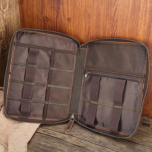 Miniatura 5 de Polare - Organizador de cables de viaje de cuero de grano completo, bolsa de transporte para accesorios electrónicos con cremalleras YKK, bolsa de