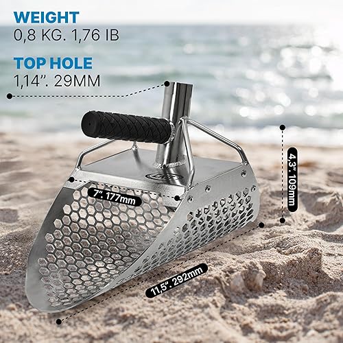 Miniatura 3 de CKG Sand Scoops for Beach Metal Detecting Stainless Steel Beach Metal Detecting Shovel Underwater Treasure Hunting, Metal Detector Accessories(Bag +