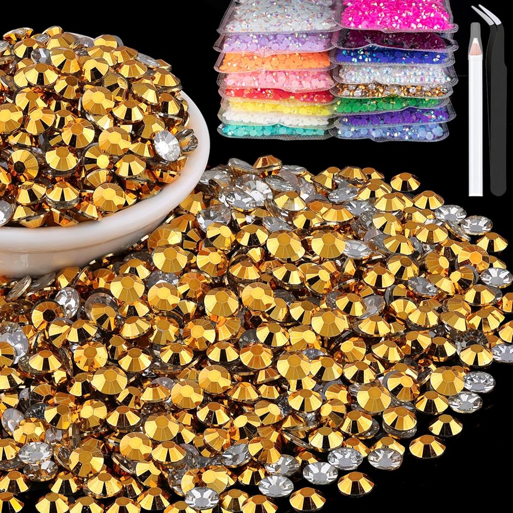 2500pcs 5mm Resin Rhinestones Bulk, Mineral Gold Flatback Round Jelly Rhinestones Bedazzling Non Hotfix Crystal Gems Large Quantity Wholesale for DIY Crafts Clothes Tumblers Face Makeup Manicure