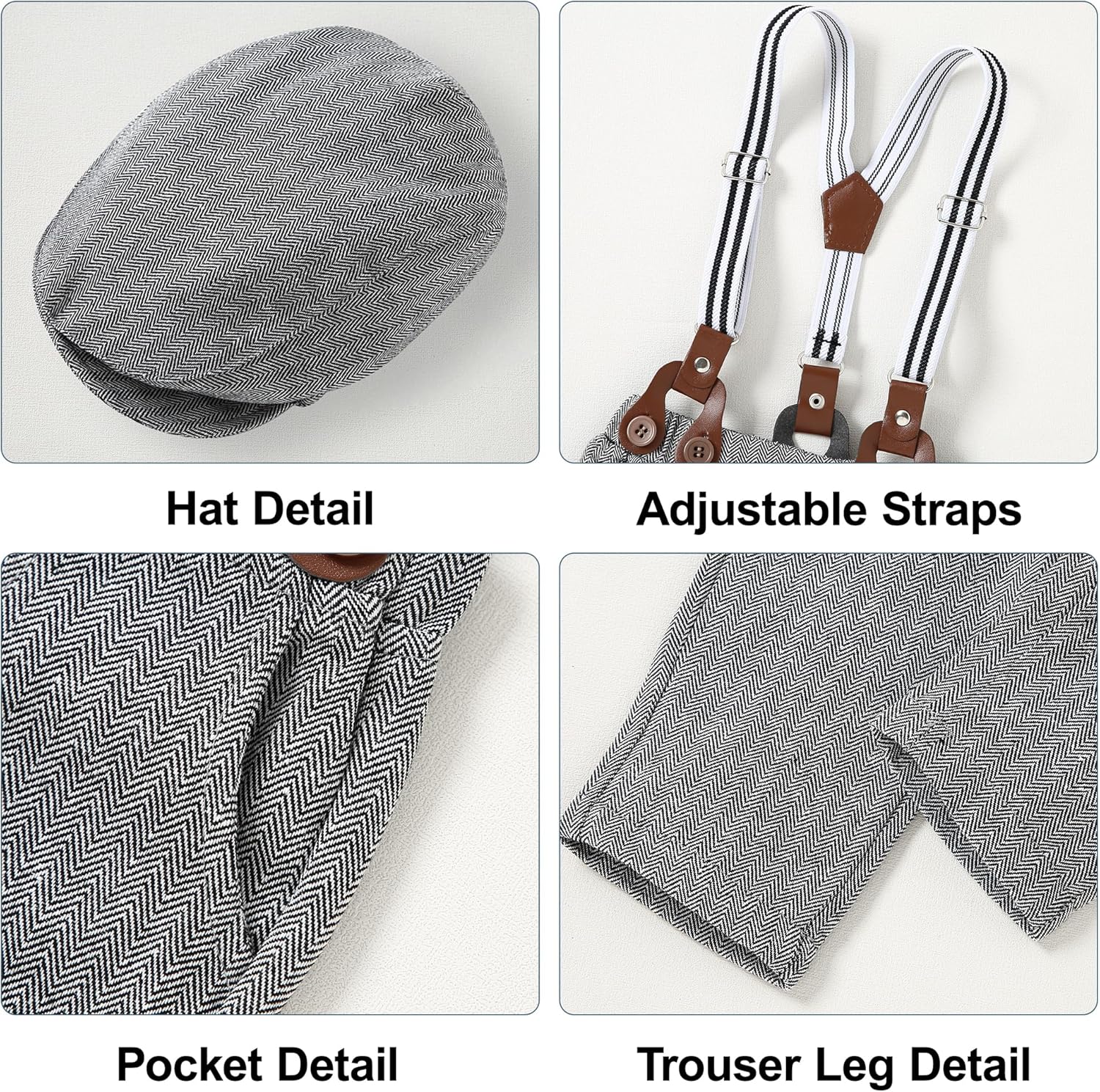 YALLET Baby Boy Clothes Set Infant Tuxedo Long Sleeve Gentleman Suit Outfits + Beret Hat + Suspender Pants + Bowtie 0-18M - Image 5