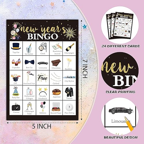 Miniatura 2 de Tarjetas de bingo de Año Nuevo juego de víspera de Año Nuevo para 24 jugadores juegos de fiesta de Navidad para familiares amigos actividades