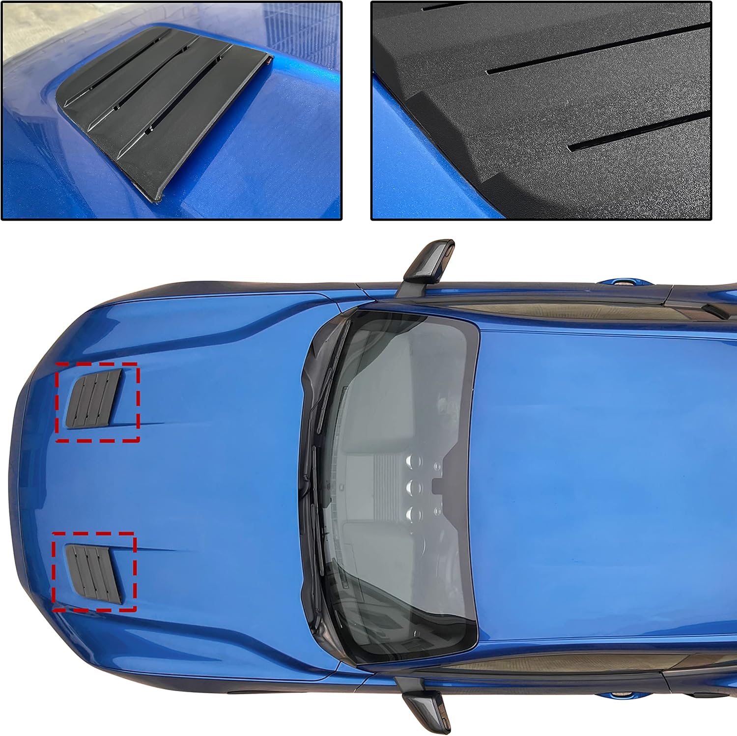 KEWISAUTO Hood Vent Cover for Ford Mustang 2018-2022, Engine Hood Scoop Air Vent Outlet Trim Cover for Ford Mustang 2018 2019 2020 2121 2022 Accessories, Self Tape & Screws, 2 PCS, Matte Black