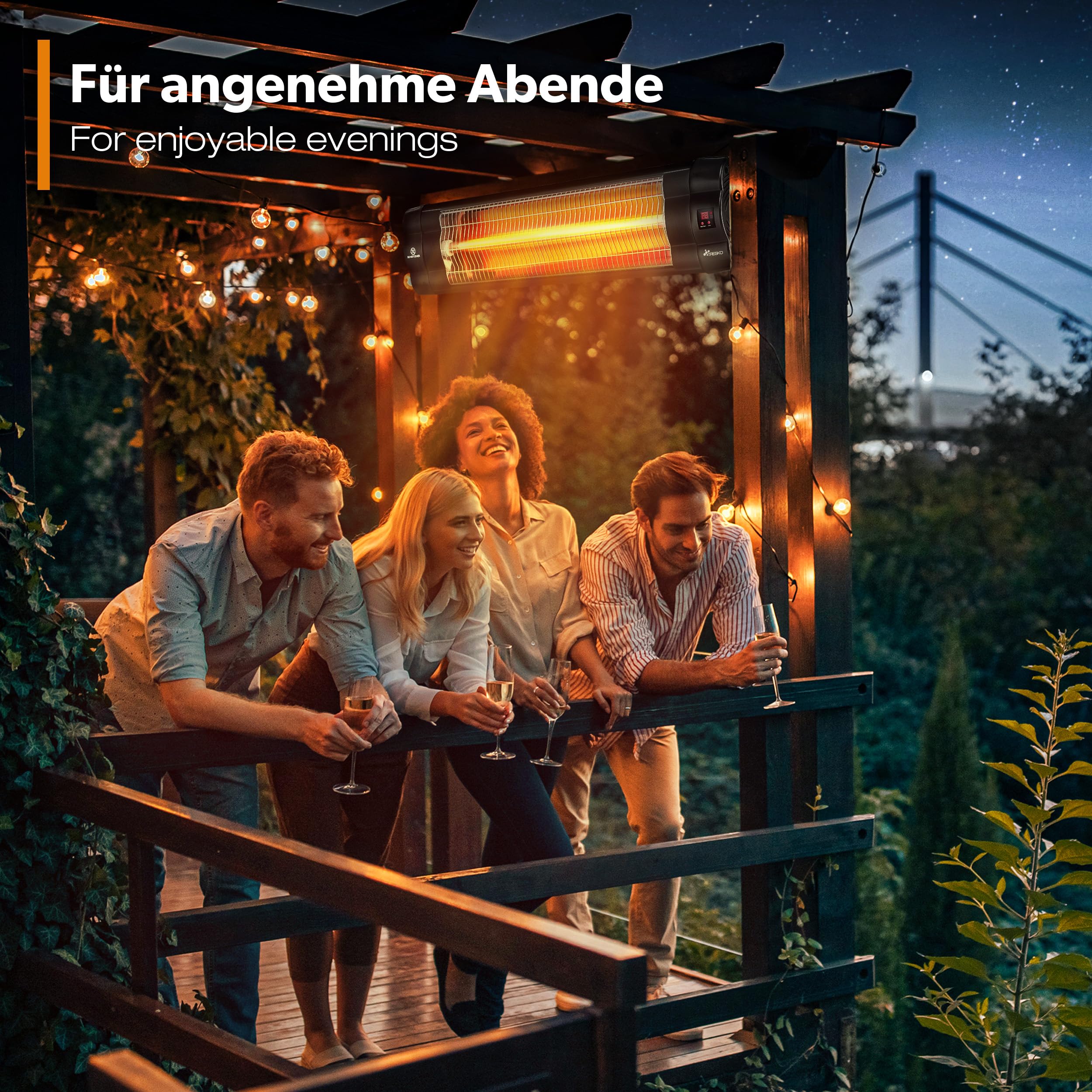 TRESKO Infrarot Heizstrahler 2500W mit Fernbedienung | Wärmestrahler Terrasse elektrisch mit 3 Heizstufen | Terrassenstrahler Innen & Außen | Wand-Infrarotstrahler mit LED-Anzeige Quarzstrahler