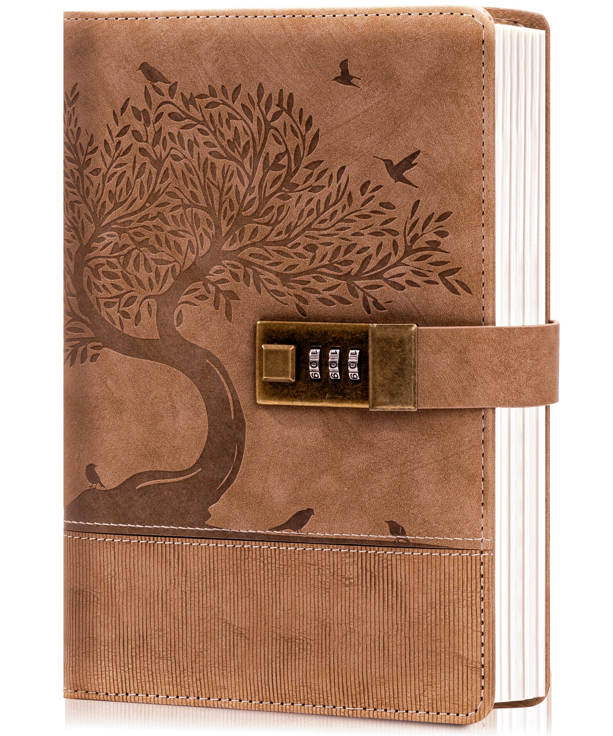 MINICAGIE Vintage Diary with Lock for Women Men 256 Pages Leather Password Journal with Lock A5 Locked Journals for Writing Note Taking, 5.9x 8.3 in,