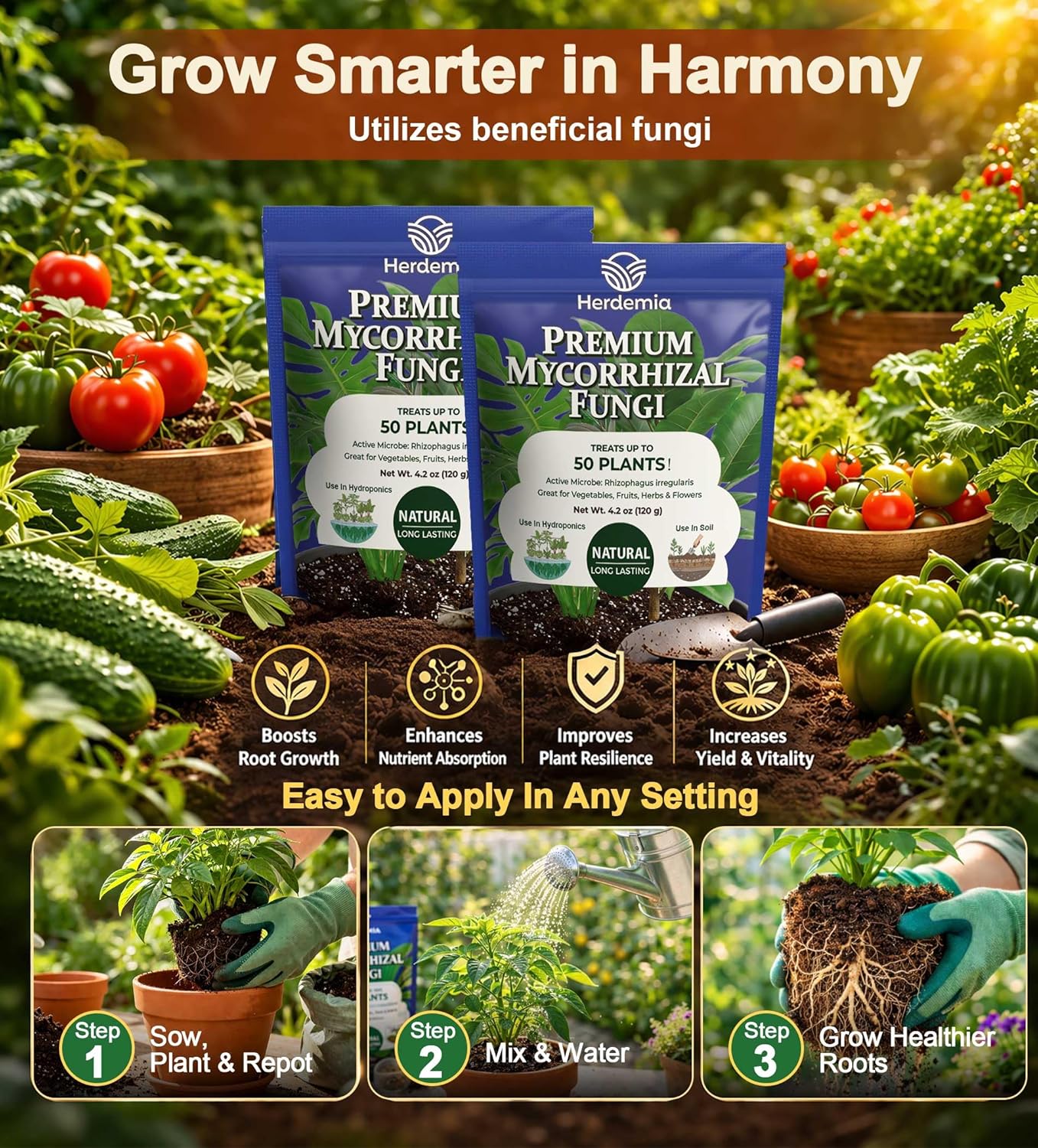 Mycorrhizal Fungi - Root Stimulator & Enhancer | Pure Concentrated Mycorrhizae Inoculant for Stronger Roots & Soil Activator, Mycorrhizal for Vegetables Fruits, Flowers & Plants and Potting, 4.23oz