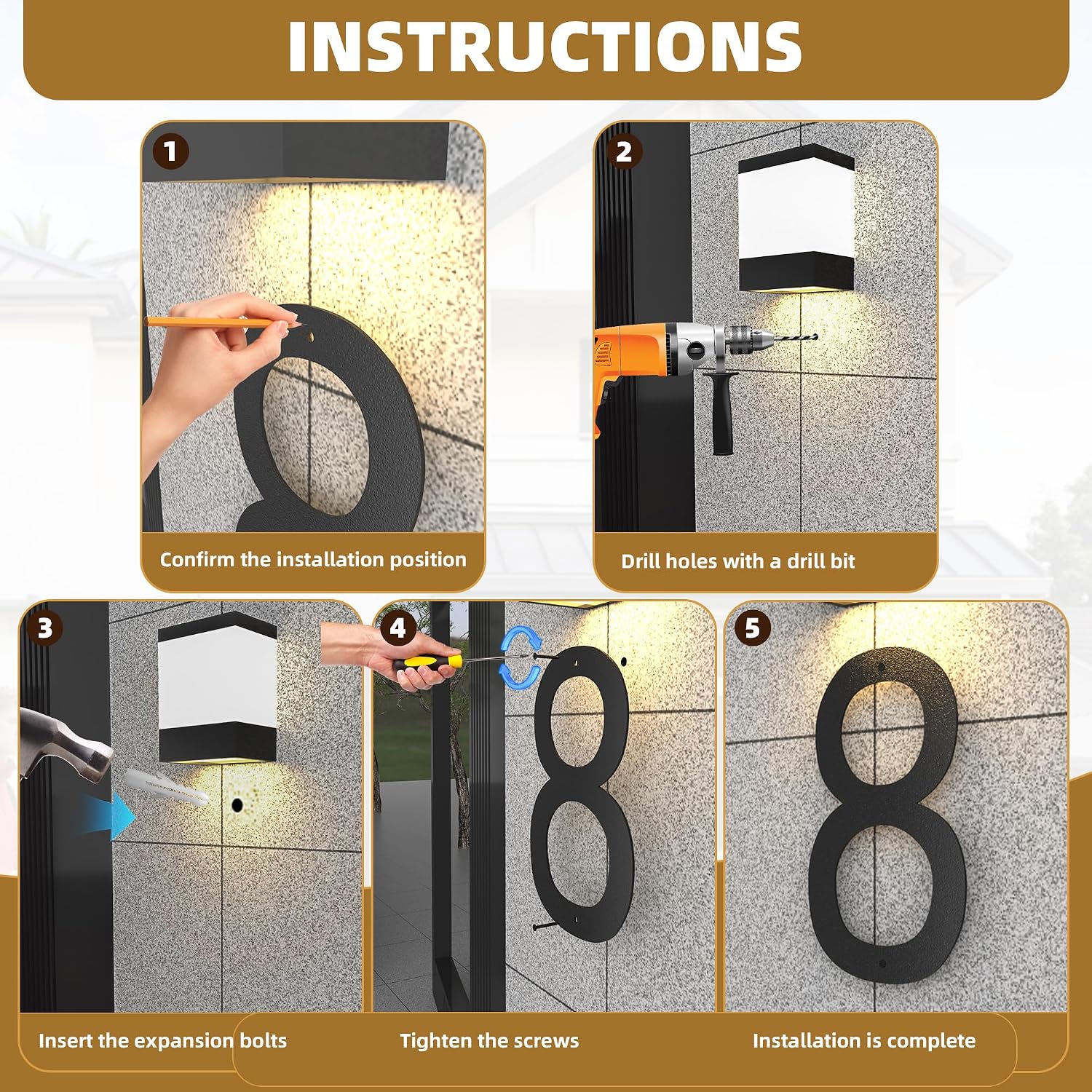 16 Inch House Numbers For Outside, Large Floating House Numbers For Outside, Big Address Numbers For House, Extra Large Black Metal 16 Inch House Address Numbers (8)