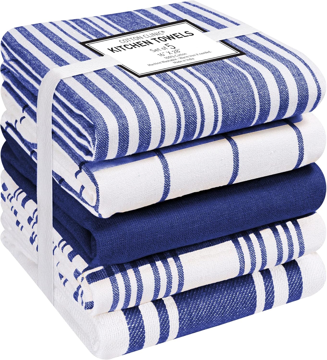 Cotton Clinic Assorted Kitchen Towels 5 Pack Soft Absorbent Quick
