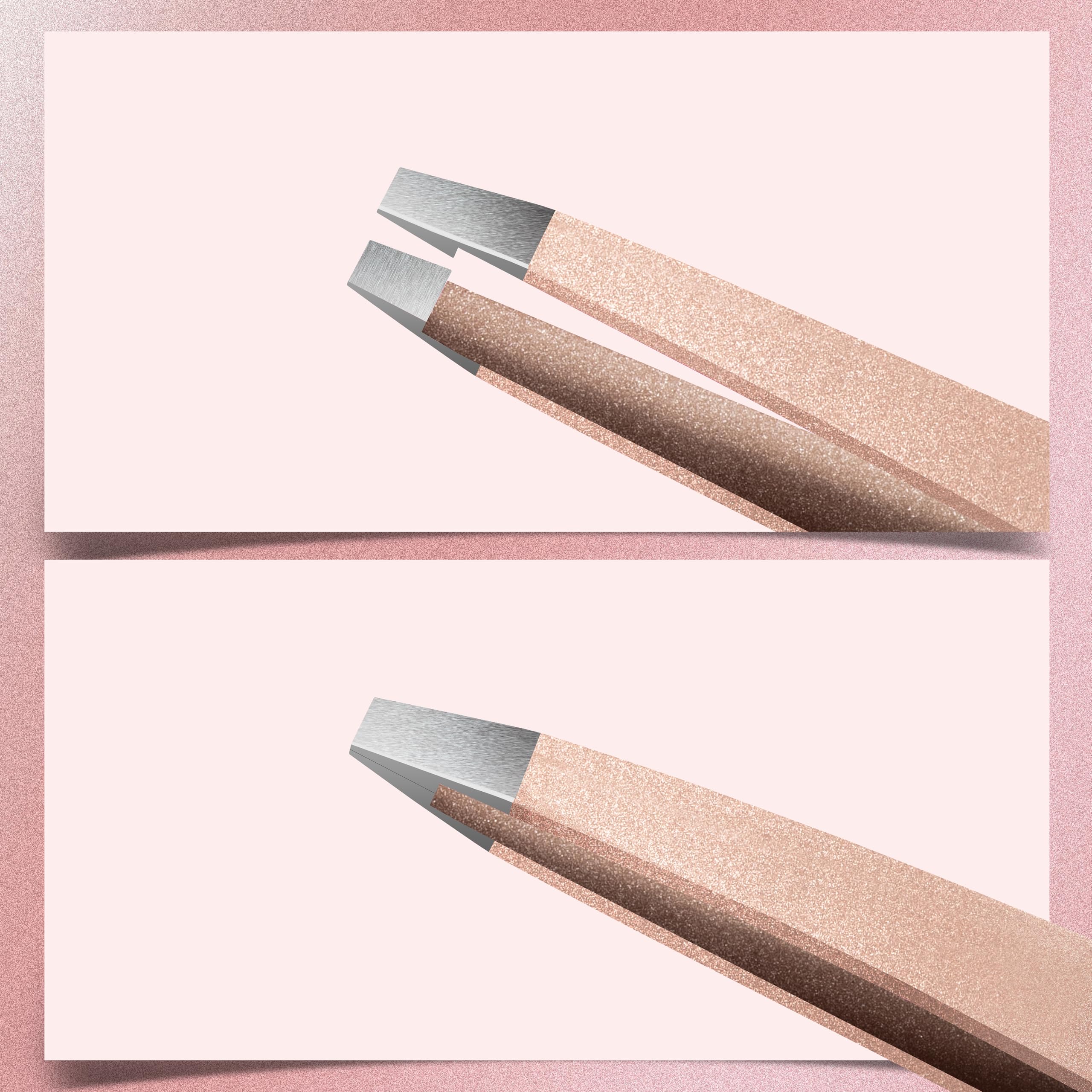 MARKHOR® Rose Gold - Set Profesional de Pinzas de Precisión y Pinzas Depilar para Cejas Vello Facial Astillas y Pelos Encarnados - Acero Inoxidable con Estuche (Pack de 4)
