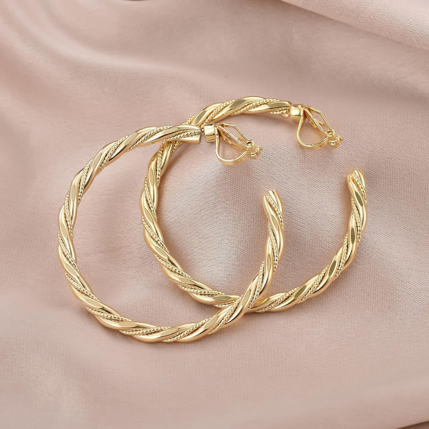 YOQUCOL 5CM(2.0IN) Golden Swingable Clip On Hoop Earrings for Women Non Pierced Ears Hoop Earrings - Image 6