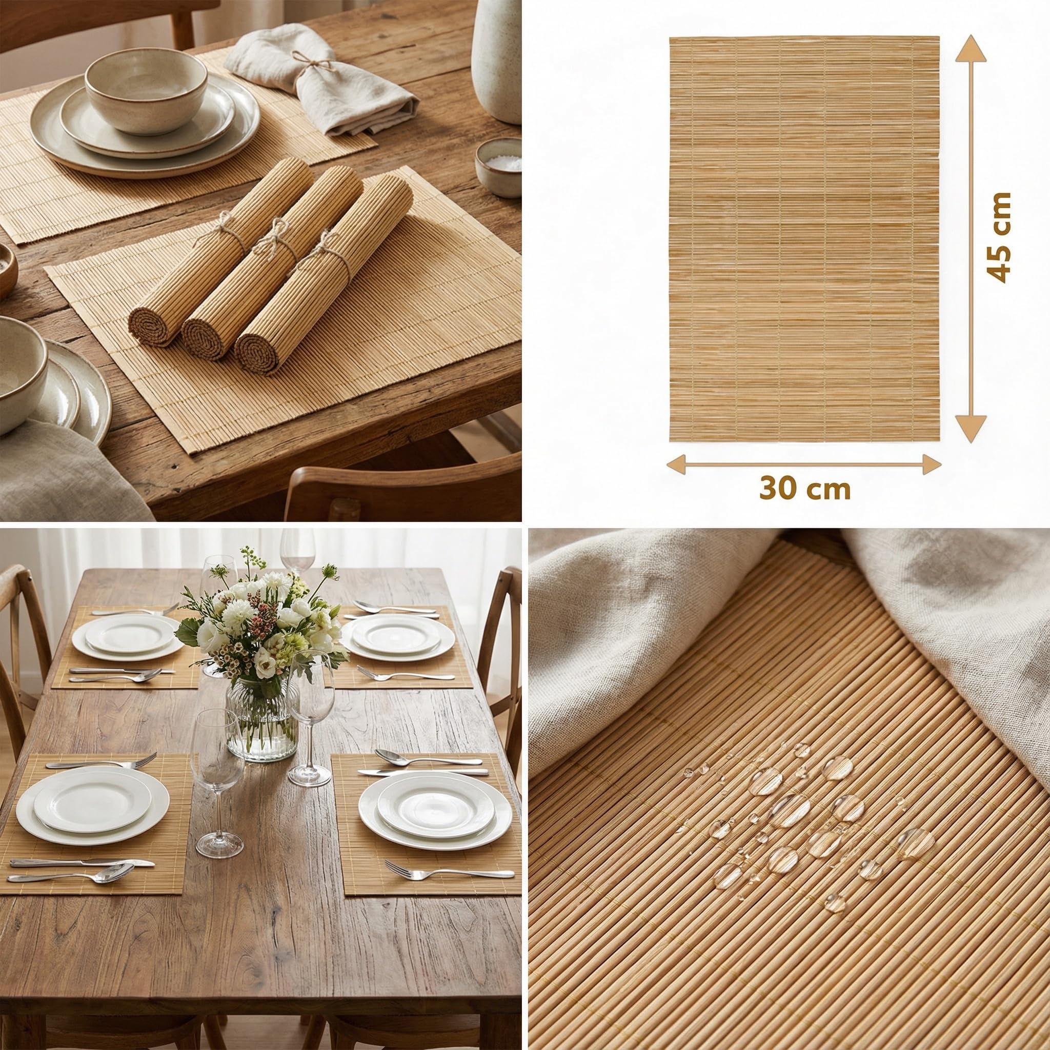 BambooMN Lot De 8 Sets De Table En Bambou Avec Bordure En Tissu