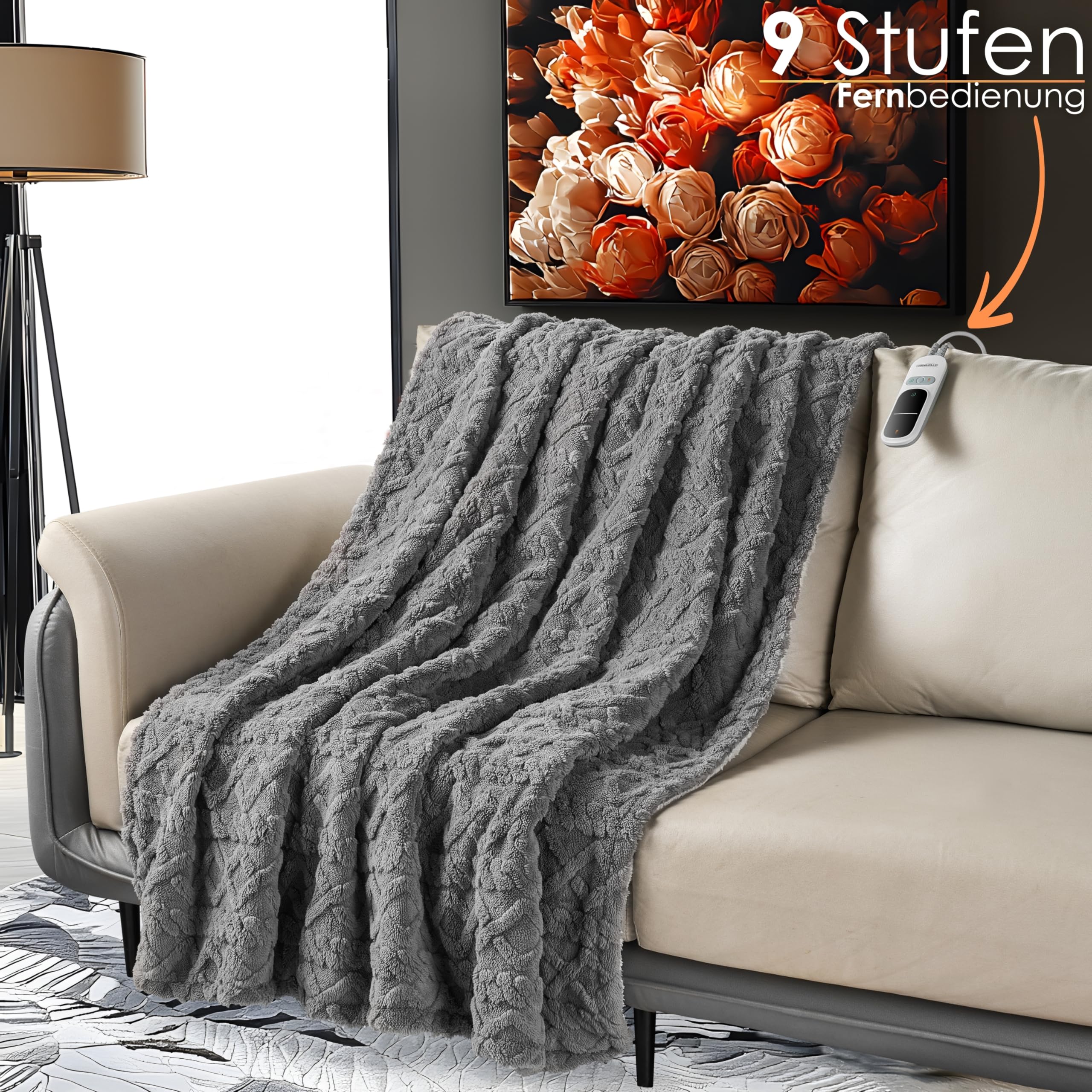Koc grzewczy z automatycznym wyłącznikiem, przytulny, 180 x 130 cm, elektryczny koc grzewczy, koc na łóżko, sofę, koc termiczny, 9 stopni prania w temperaturze do 40°C