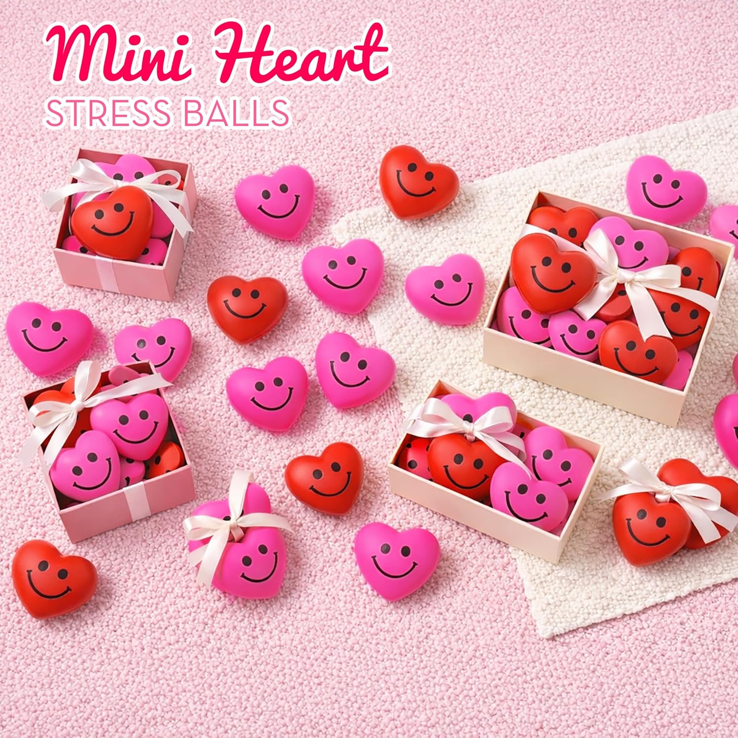 4E's Novelty 24 Pack Heart Stress Balls Bulk - Valentine Stress Hearts Mini Heart Shaped Stress Balls 1.5" - Squishy Stress Balls for Kids & Adults, Valentines Day Party Favors, Classroom Gifts