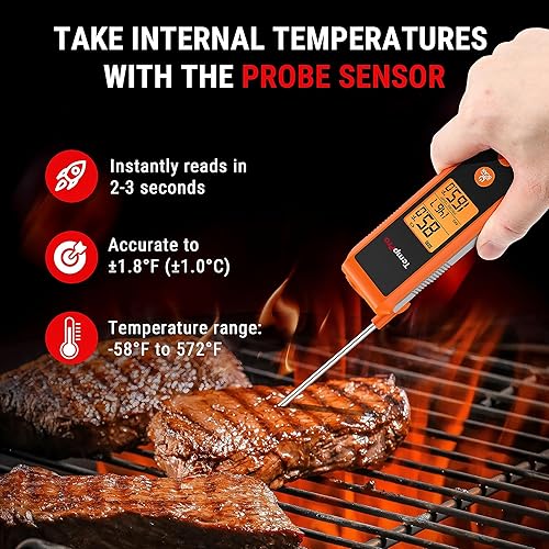 Miniatura 3 de ThermoPro TP420 Termómetro de lectura instantánea 2 en 1 para cocinar, termómetro infrarrojo de cocina con sonda de carne, termómetro láser sin