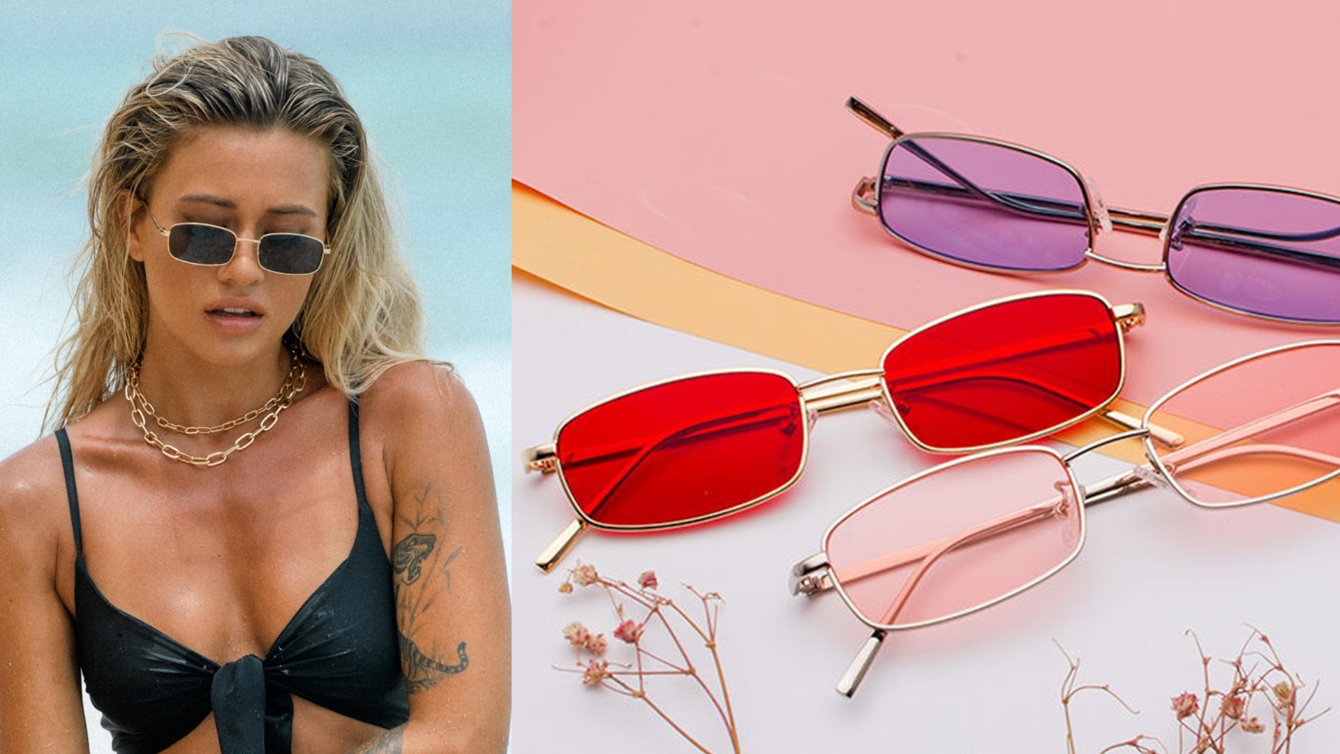 ? Women Red Classic Square Sunglasses Polarized RetroVintage Rectangle Eyewear Rectangle Sunglasses, 90s Small Vintage Narrow Square  main image 4