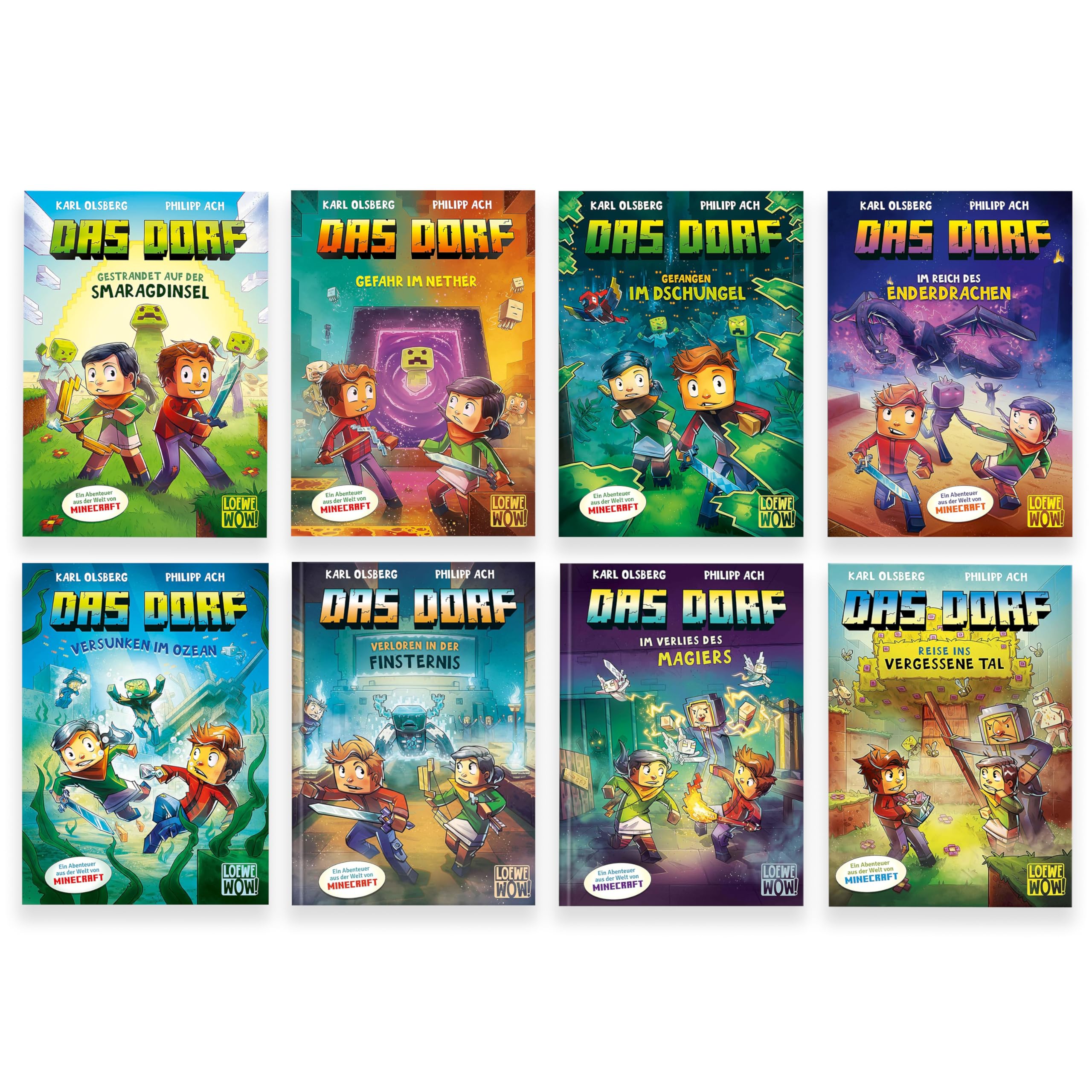 Das Dorf Bücher komplett Set Band (1 bis 8) | 8-teiliges Kinderbücher Gaming-Abenteuer im Minecraft-Universum | Lese Spaß für Kinder ab 8 Jahren | inkl. exklusivem Lesezeichen