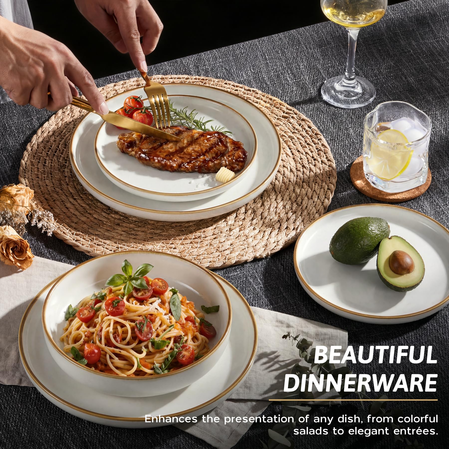 HaWare Lot de 6 grandes assiettes rondes en céramique émaillée réactive de 26,7 cm pour maison, restaurant, résistantes aux éclats et aux rayures, passent au micro-ondes et au lave-vaisselle, blanc