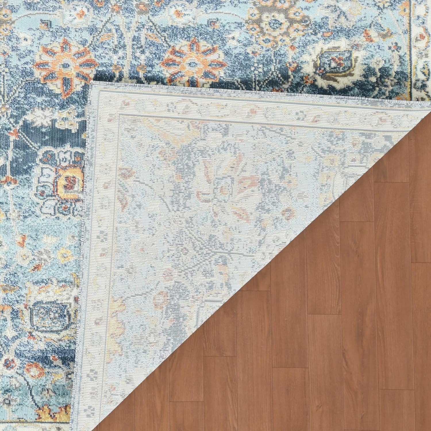 Bohemian Blue and Beige Synthetic 5' x 7' Area Rug