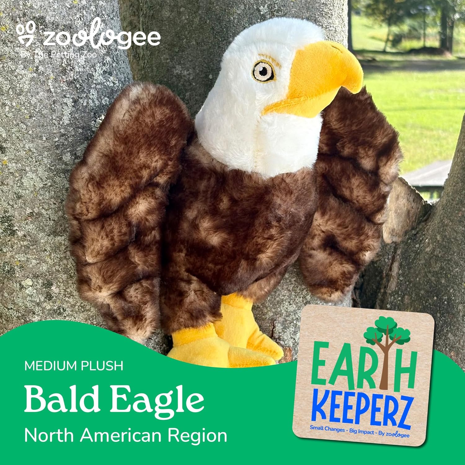The Petting Zoo Bald Eagle Stuffed Animal Plushie, Gifts for Kids, Earth Keeperz Wildlife Animals, Zoologee Bald Eagle Plush Toy, 12 inches