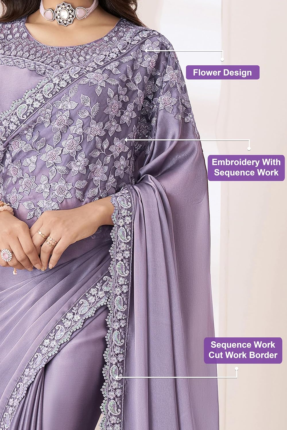 TRENDMALLS Women's Tissue Silk Sequin Embroidery Work Saree with Unstitched Blouse Piece (K1141-Purple)