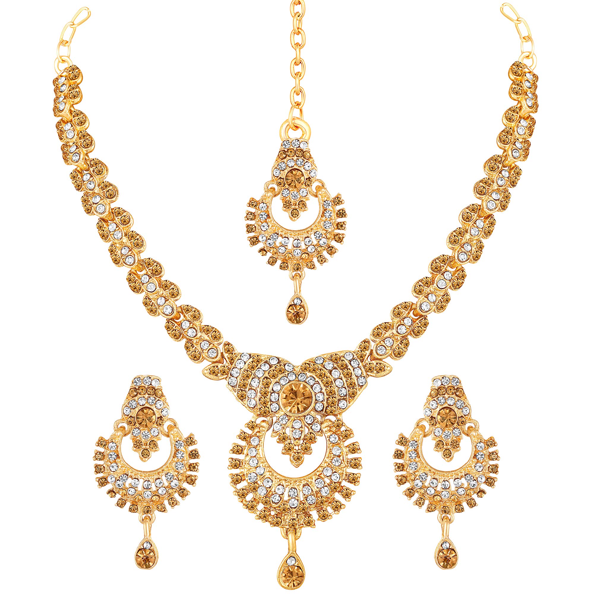 Atasi International Jewellery Set with Earrings & Maang Tikka, with Superior Plating with (Golden) Zip Lock Pouch (LCT1932) (B086S659L3) Amazon Price History, Amazon Price Tracker
