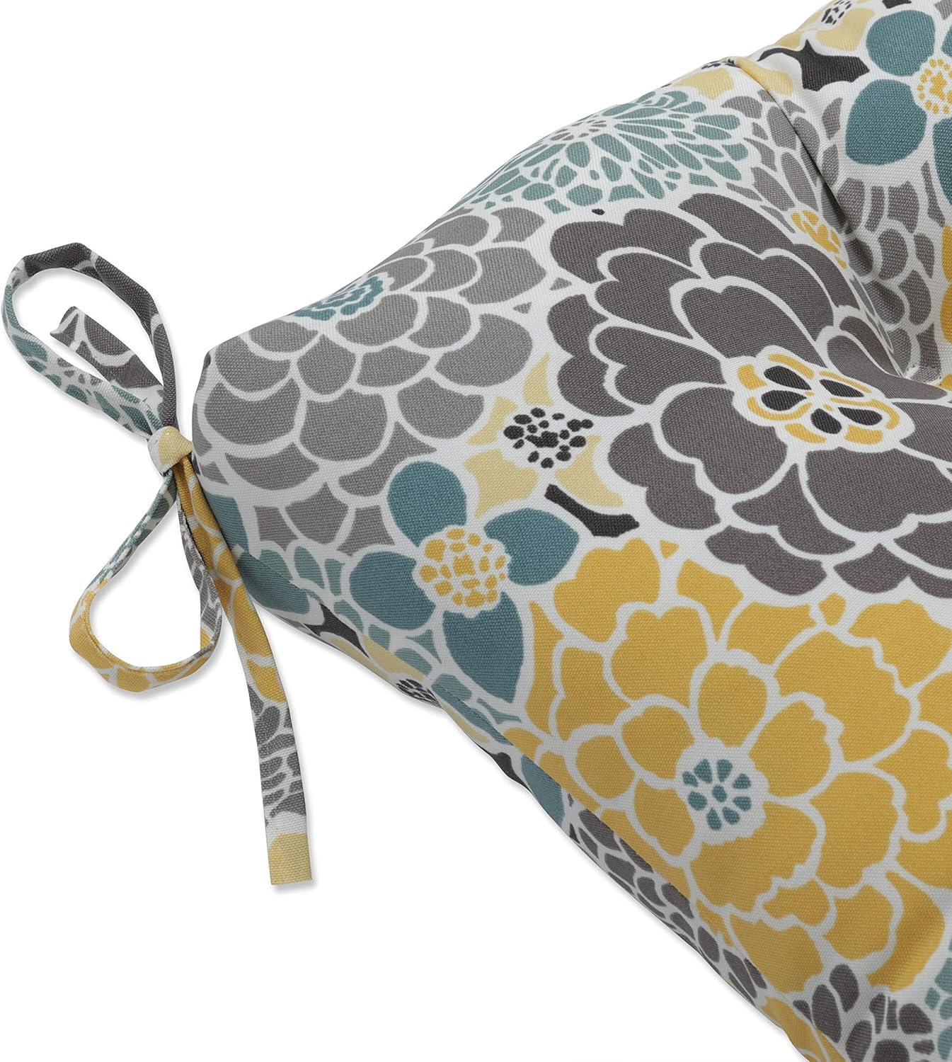 Pillow Perfect Bright Floral Indoor/Outdoor Sofa Setee Bench Swing Cushion with Ties, Tufted, Weather, and Fade Resistant, 18" x 48", Blue/Tan Lois, 1 Count