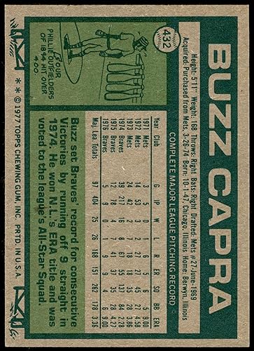 Miniatura 2 de 1977 Topps # 432 Buzz Capra Atlanta Braves (Baseball Card) EXMT Braves