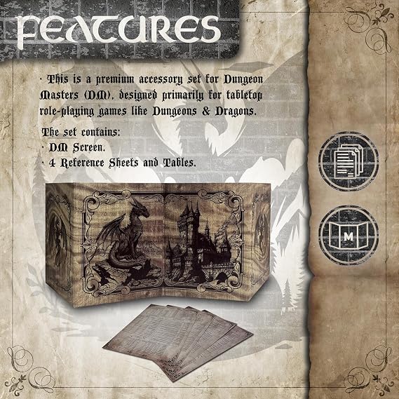 Dungeon Master Screen - DOJA Hobbies - DM Folding Screen 4 Panels Smooth Finish, with Pockets and Templates Included, Customizable Accessory for Dungeons and Dragons and Role Playing Games