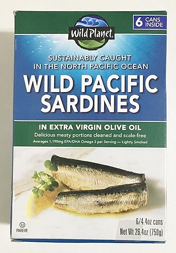 Wild Planet Sardinas del Pacífico Salvaje en Aceite de Oliva Virgen Extra 4.375 Ozs. Paquete de 18