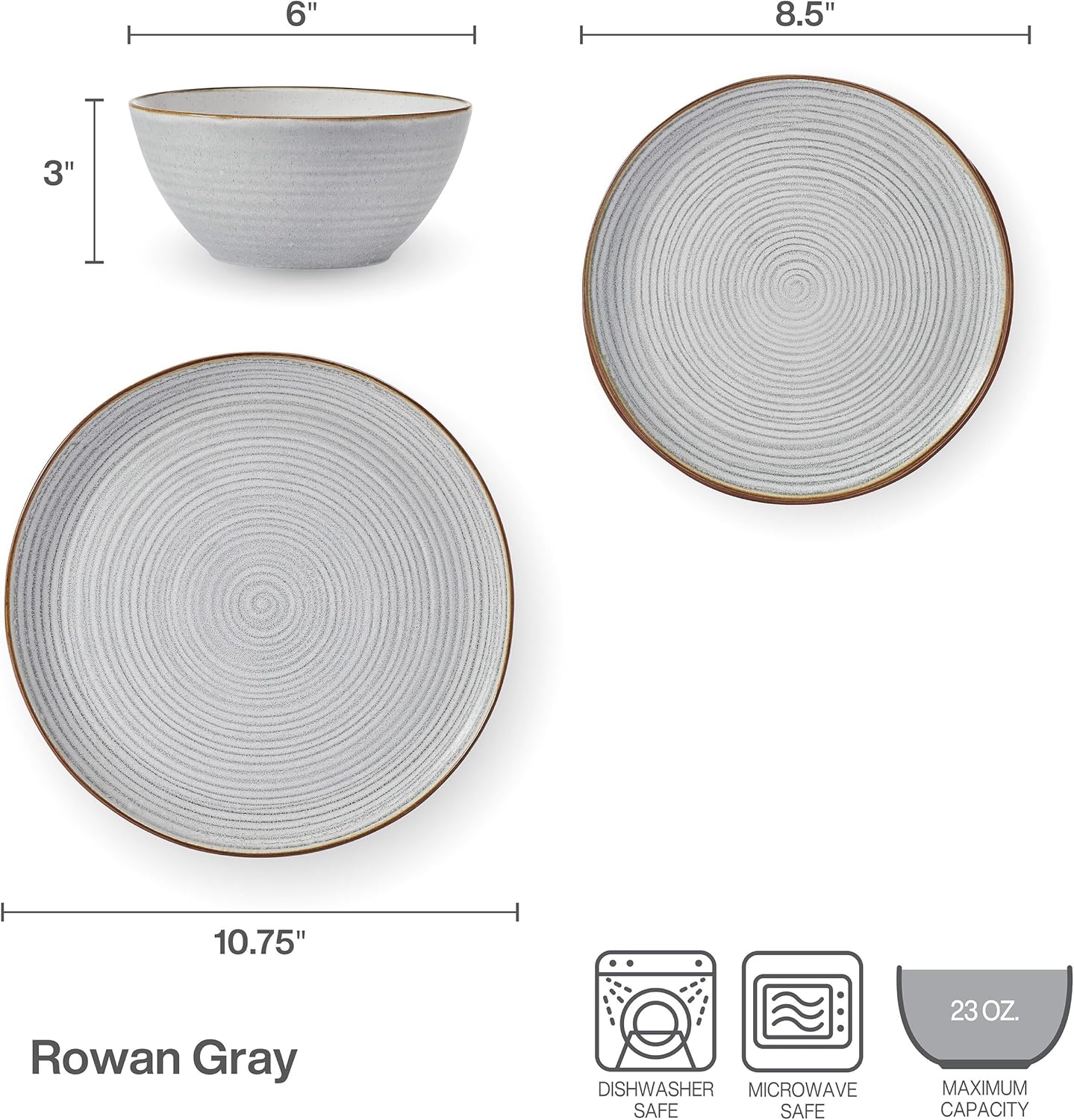 Pfaltzgraff Rowan Gray 12 Piece Plate Bowl Dinnerware Set, Service for 4 - Image 3