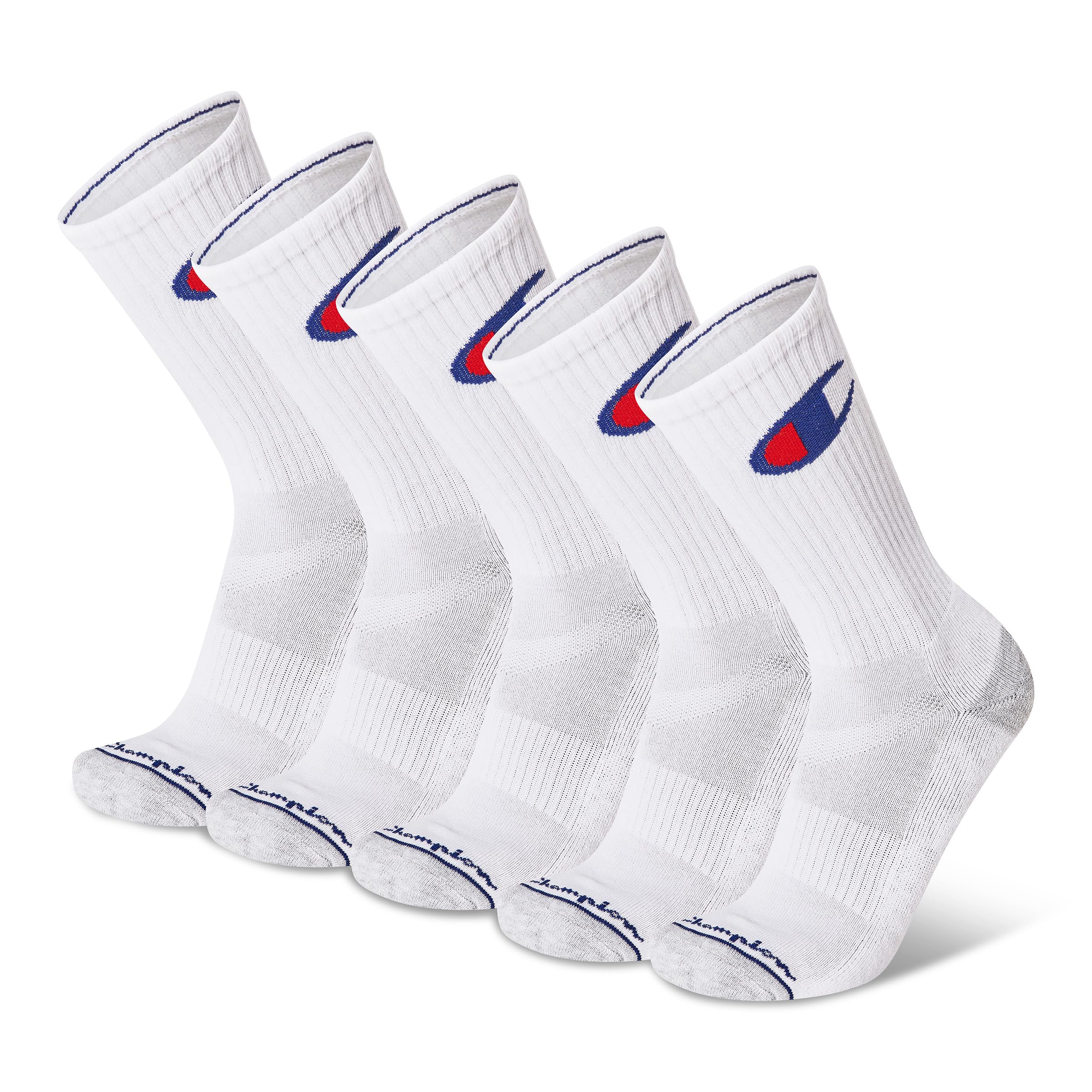 Champion Men's Cushioned Crew Socks 5-Pack - Moisture-Wicking Athletic Crew Socks with Arch Support (Sizes 6-12)