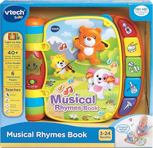 Miniatura 3 de VTech Libro de rimas musicales para bebé, libro de rimas para guardería con 2 modos de juego, juguete sensorial para bebés con música, luces y