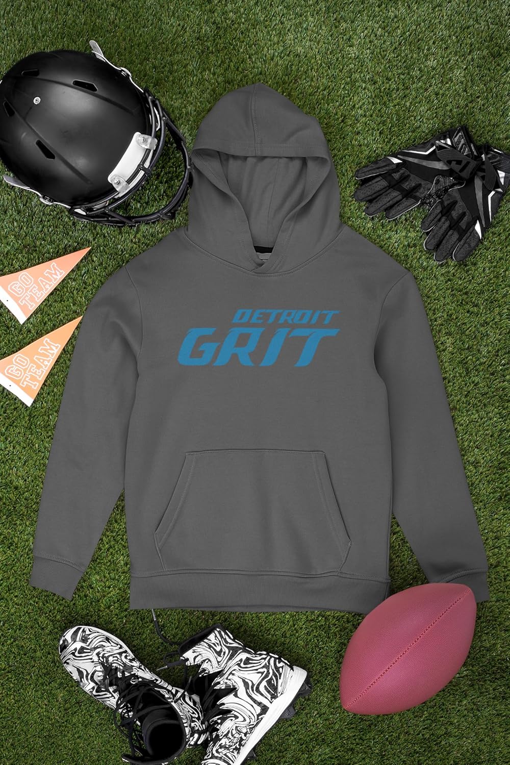 Expression Tees Grit Detroit Football Hard Knocks Unisex Adult Hoodie, Soft Fleece, Cozy Fit, Trendy Graphic Pullover