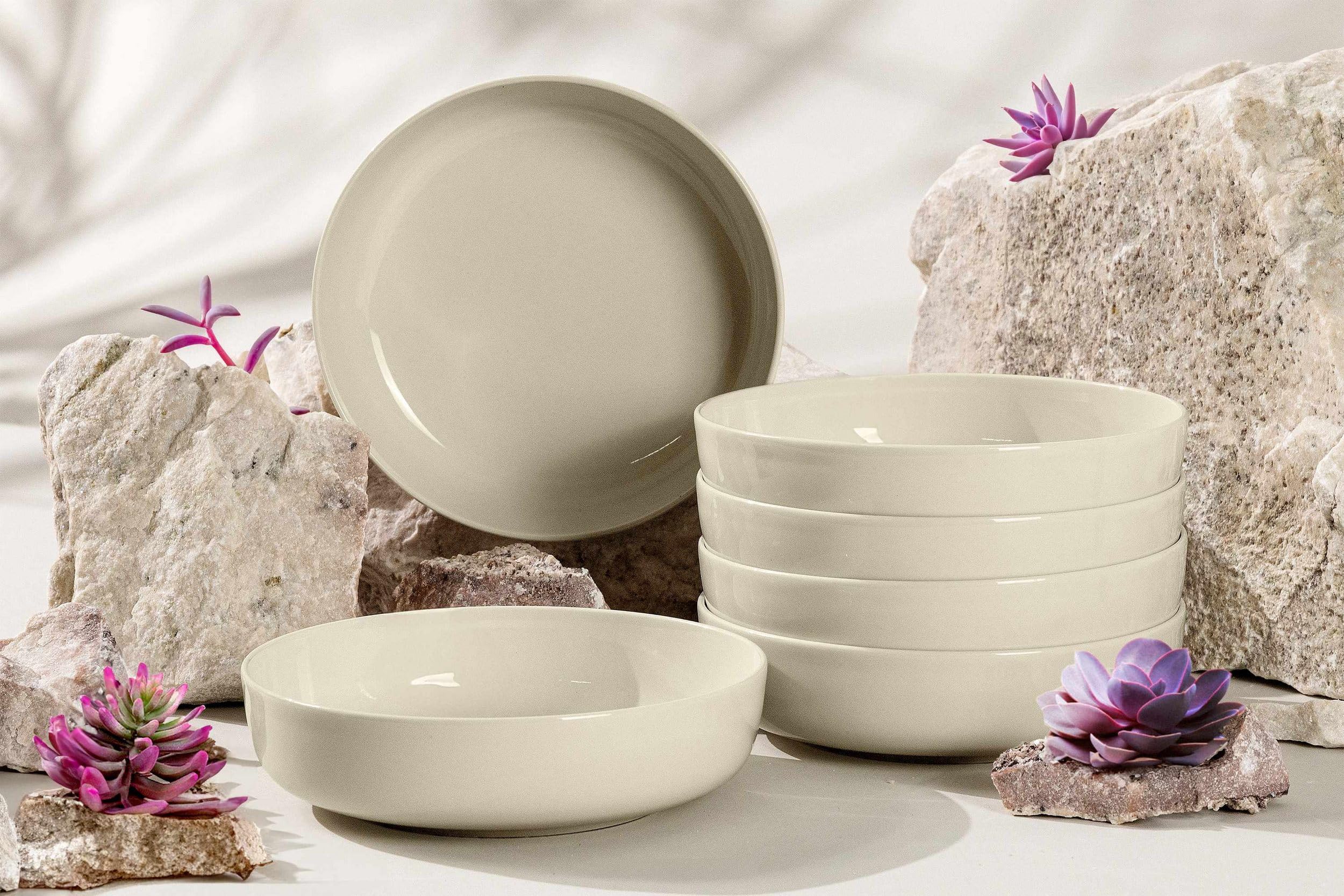 konsimo. VICTO Set 6 Platos Hondos - Platos Vajilla - Set Plato Hondo para 6 Personas - Apto para Microondas y Lavavajillas - Platos Hondos Sopa Modernas - 18,5 cm - Beige