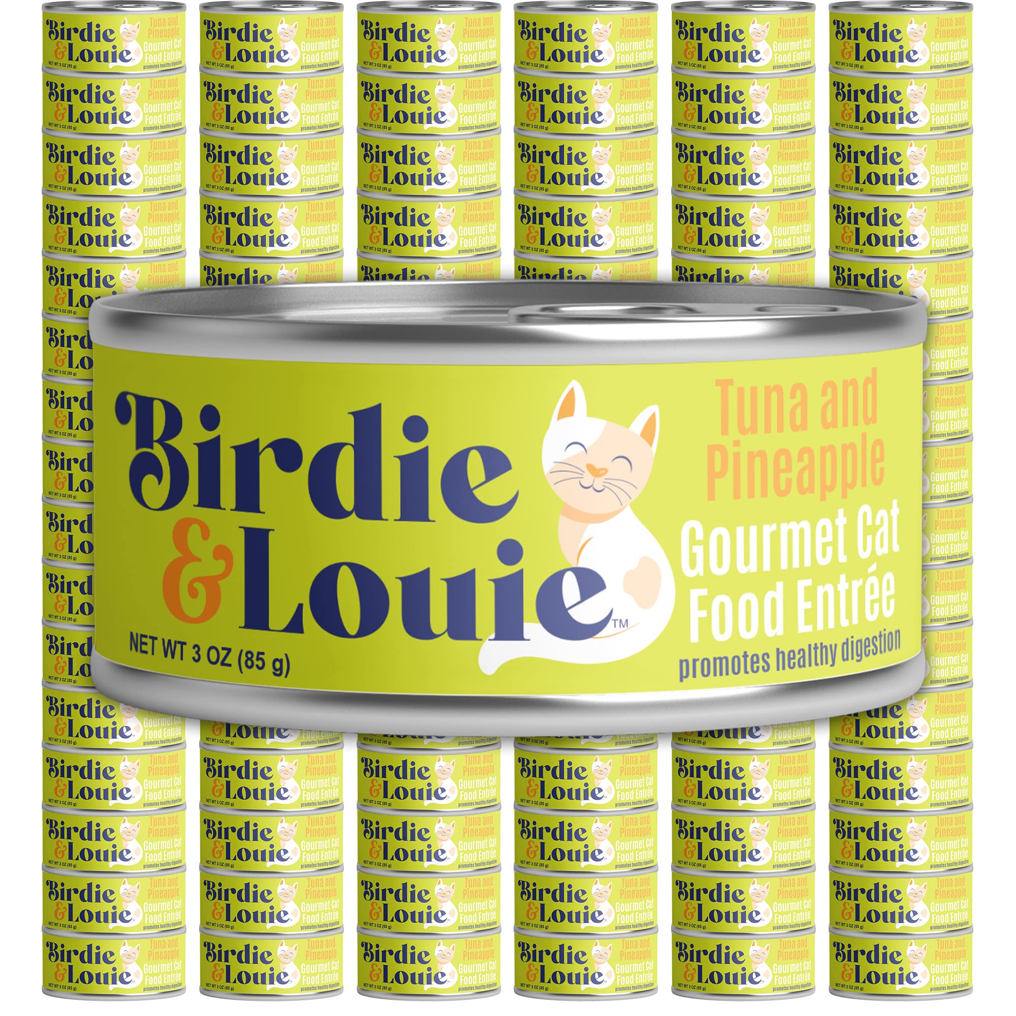 Birdie & Louie Tuna and Pineapple Wet Cat Food Gourmet Entrees, Flakes in Broth, 3 Oz (96 Cans)