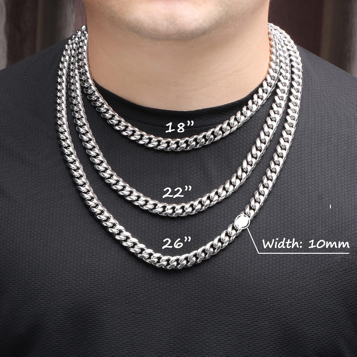 JoycuFF Mens Cuban Link Chain Necklace for Boyfriend Silver Gold Stainless Steel 6MM 10MM Hip Hop Christmas Gifts for Men Christmas Father Day Anniversary Birthday Jewelry for Men - Image 2