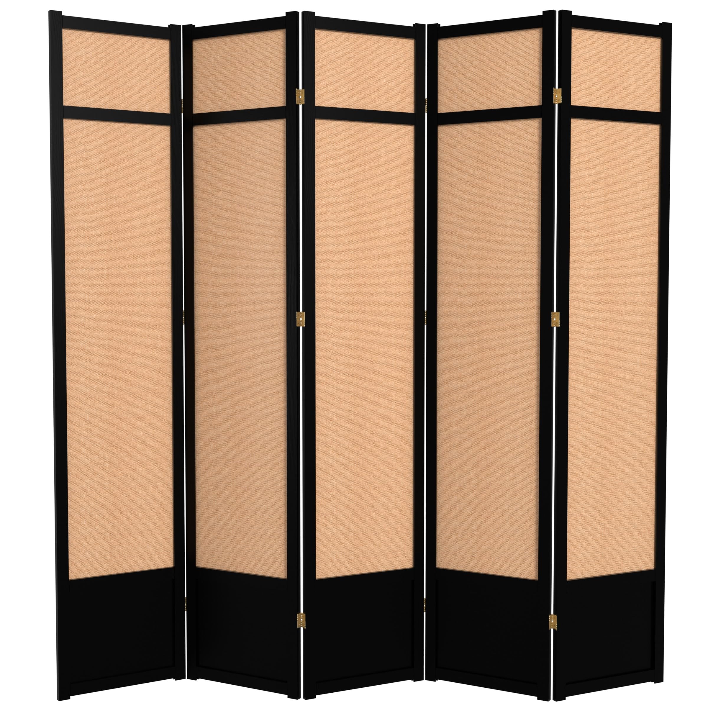 Red Lantern 7 ft. Tall Jute Shoji Screen - 5 Panel - Black