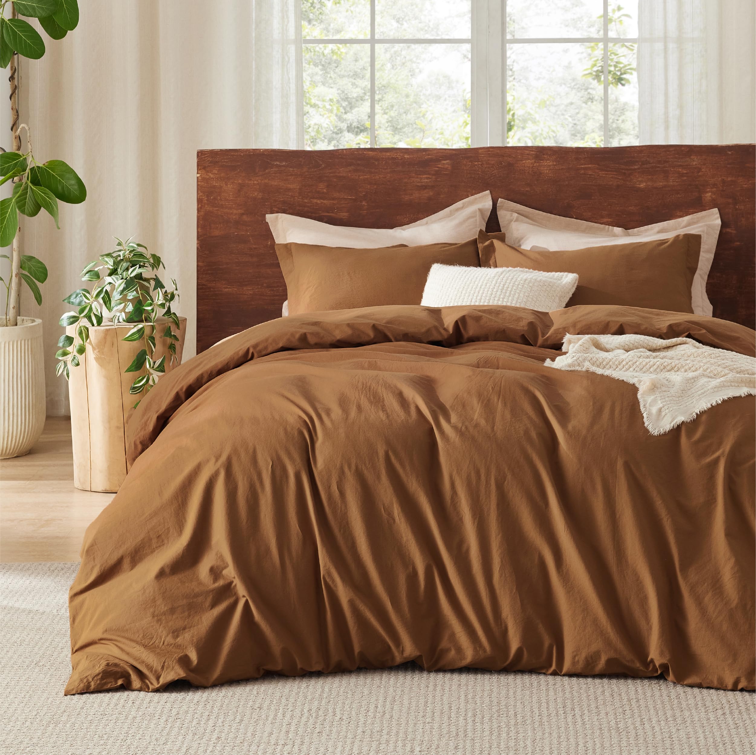 Bedsure 100% Washed Cotton Duvet Cover King Size - Hazelnut Brown Minimalist Cotton Duvet Cover Linen Like Breathable - GentleSoft™ Plain Simple Bedding (Hazelnut Brown, King, 104"x90")