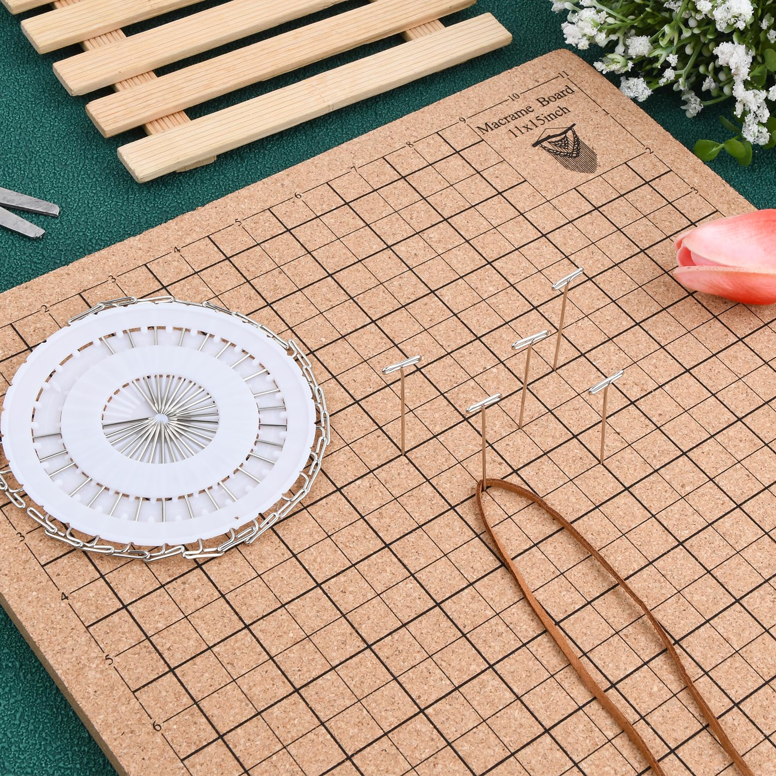 Lavagna per macramè, 30,5 x 40,6 cm, Tavola da Lavoro per macramè Sughero con Spille e Istruzioni, Grande Tavoletta Macrame Board a Doppio Lato per Intrecciare Braccialetti e Nodi