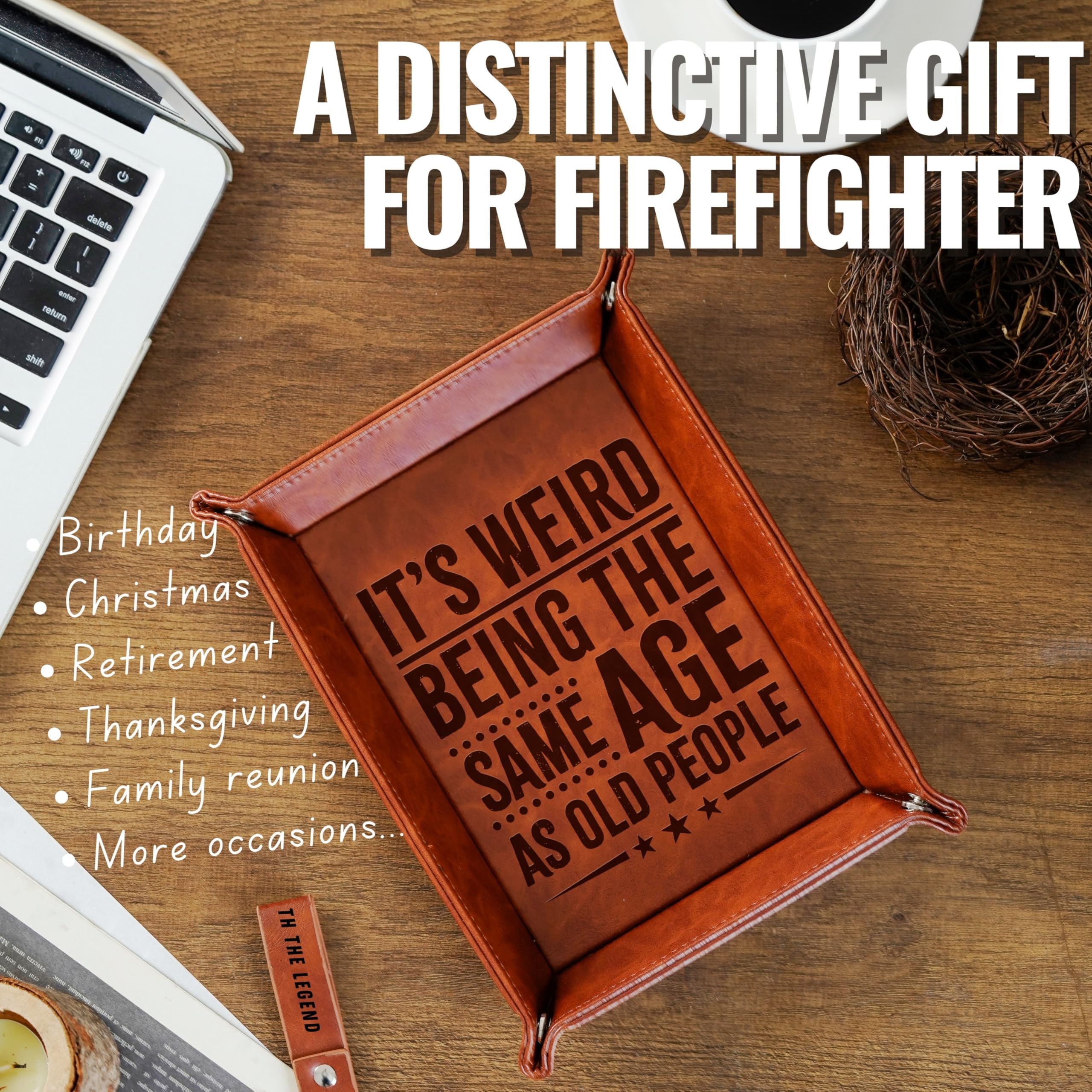 INNObeta Funny Gifts for Men, Him, Gag Gifts Valet Tray for Male, Bedside Tray with Keychain - It's Weird Being The Same Age as Old People