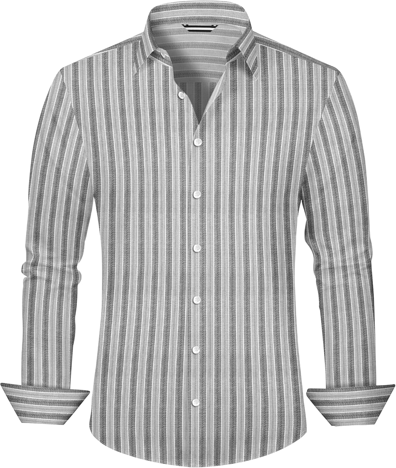 Lzzidou Men's Striped Button Down Shirt Cotton Blend Long Sleeve Collared Dress Shirts for Business Work Office Casual Date - Image 6