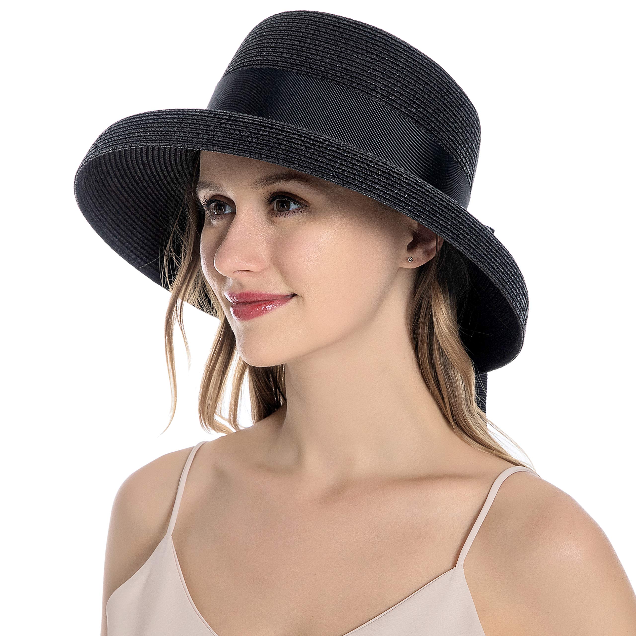 Muryobao Sombrero de paja para mujer, con protección UV, para viajes, plegable, vintage, para playa, pesca