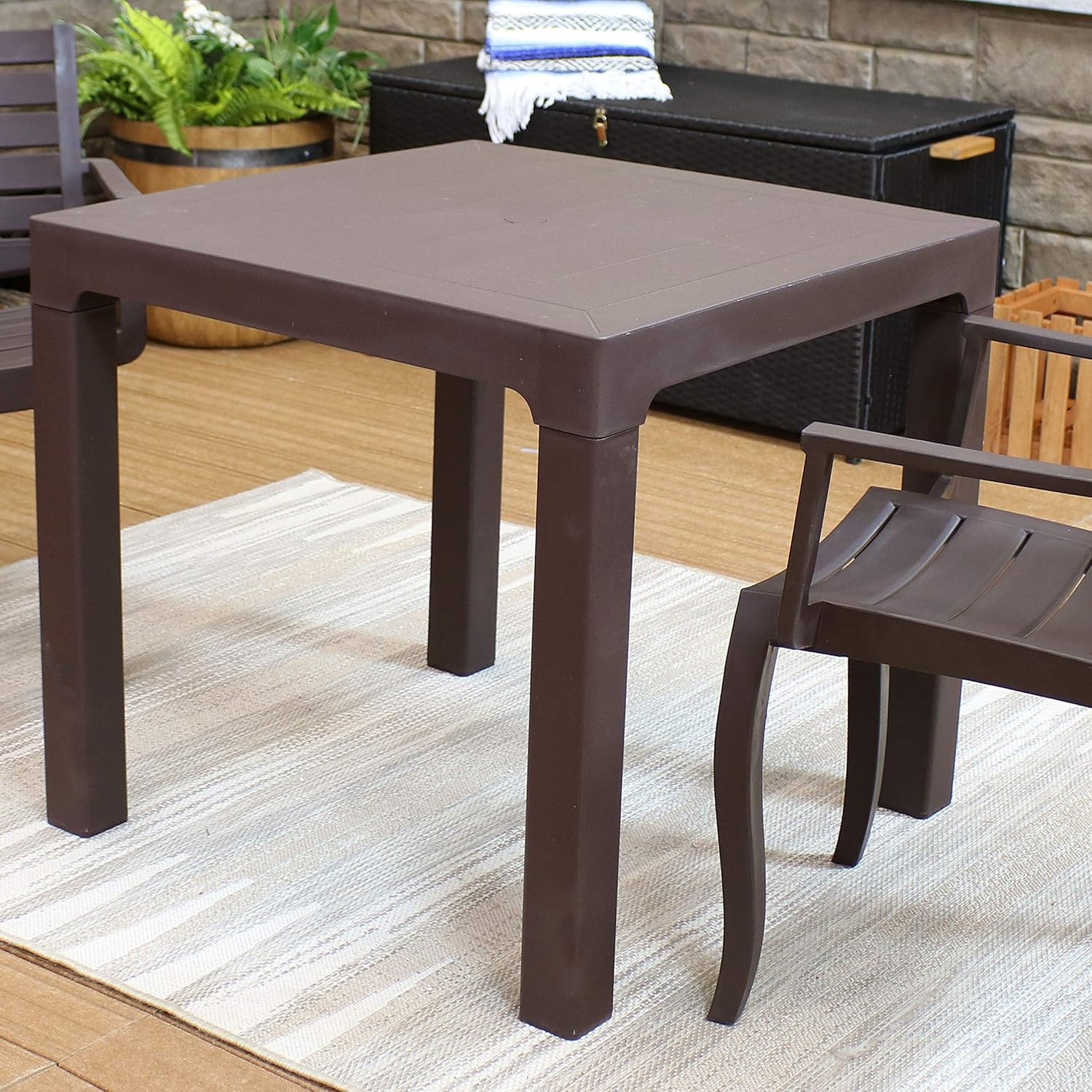 Sunnydaze 31-Inch Square Plastic Indoor/Outdoor Dining Table - Brown