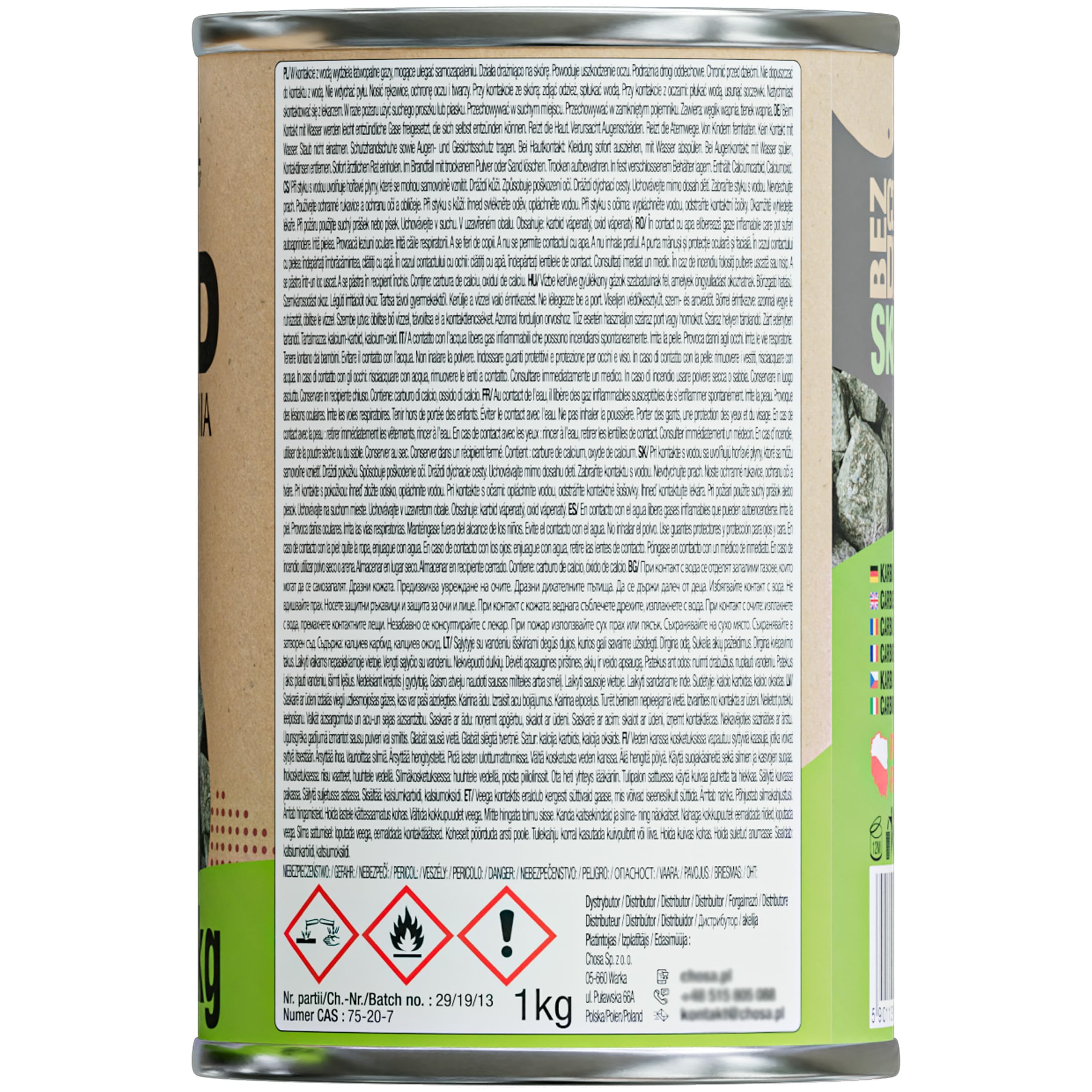 CHOSA Carburo di Calcio 1 kg CAC2 Puro Senza Additivi per Lampade Acetilene Saldatura Giardino Robusta Scatola di Metallo