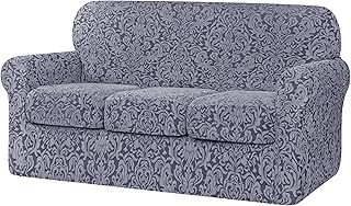 subrtex Housse de Canapé Extensible avec 3 Housses de Coussin de Siège, Protecteur de Canapé avec Accoudoirs Lavable (3 Places, Gris Bleu)