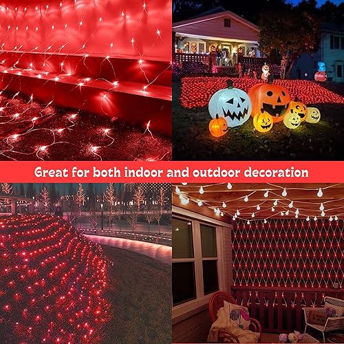 Miniatura 5 de woohaha Luces de red de Navidad para exteriores, 9.8 x 6.6 pies, 192 luces LED con 8 modos de iluminación, luz conectable para Halloween, Navidad,